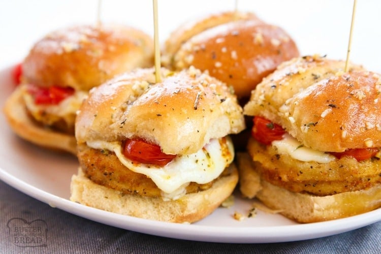 Chicken Parmesan Sliders made in under 30 minutes and perfect for game day! Simple & flavorful Chicken Parm recipe made into easy appetizers.