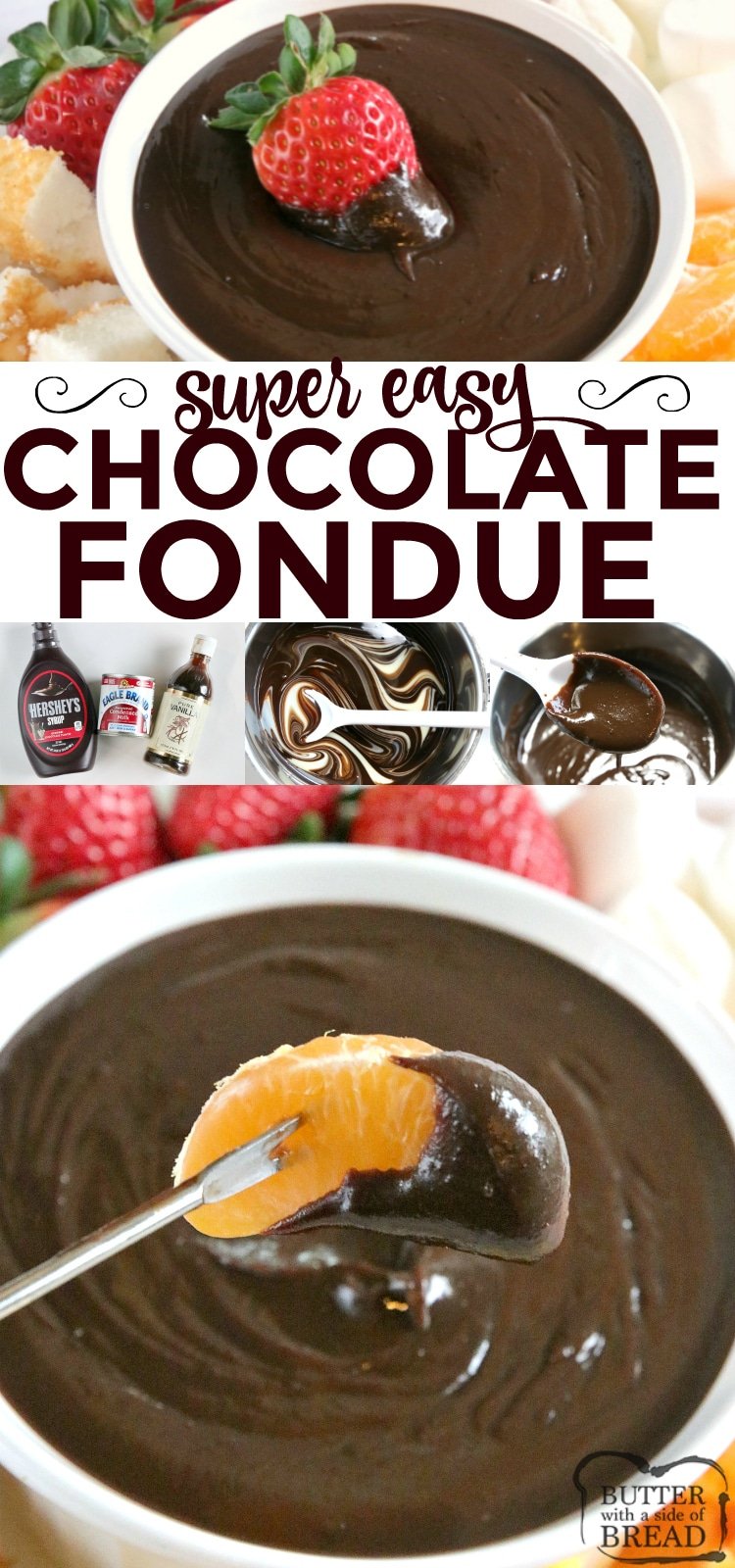 Easy Chocolate Fondue is made on the stove with only 3 ingredients and is the most delicious dessert for all occasions!