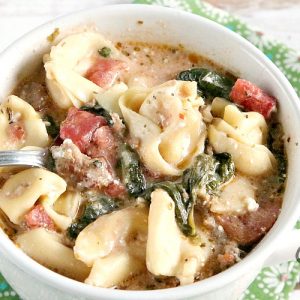 CROCKPOT SAUSAGE TORTELLINI SOUP - Butter with a Side of Bread