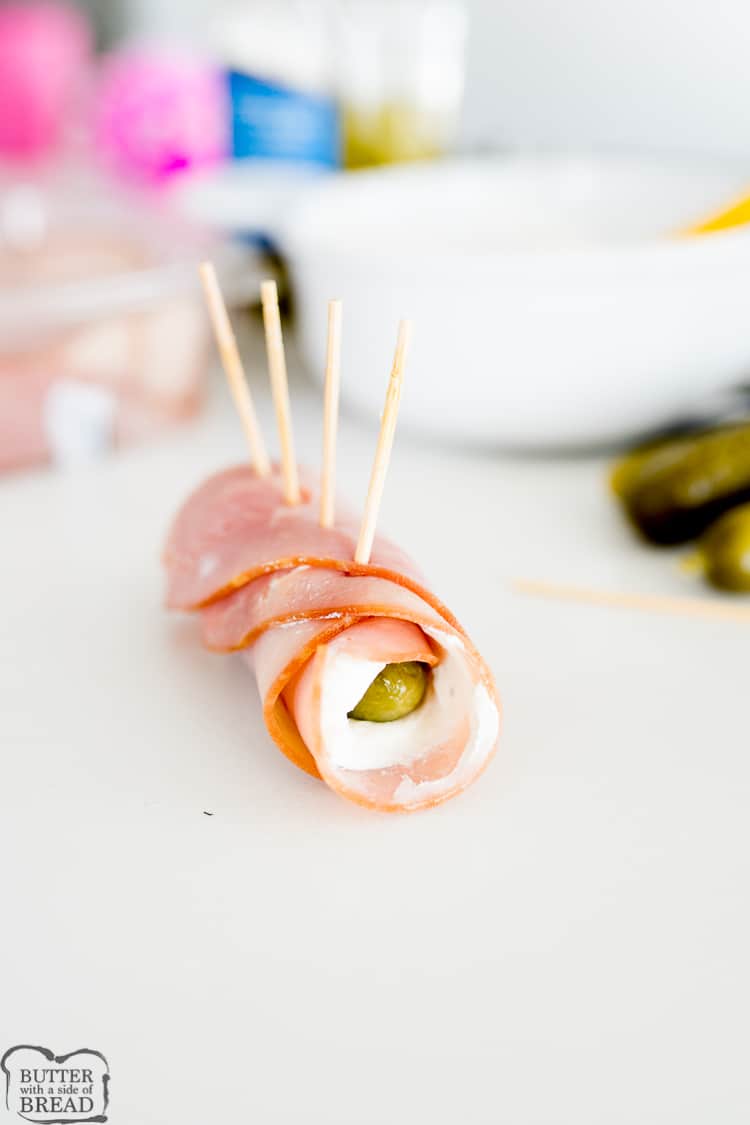 pickle ham roll up with toothpicks