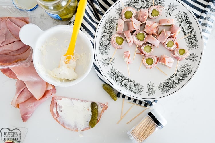 ham cream cheese and pickle roll ups