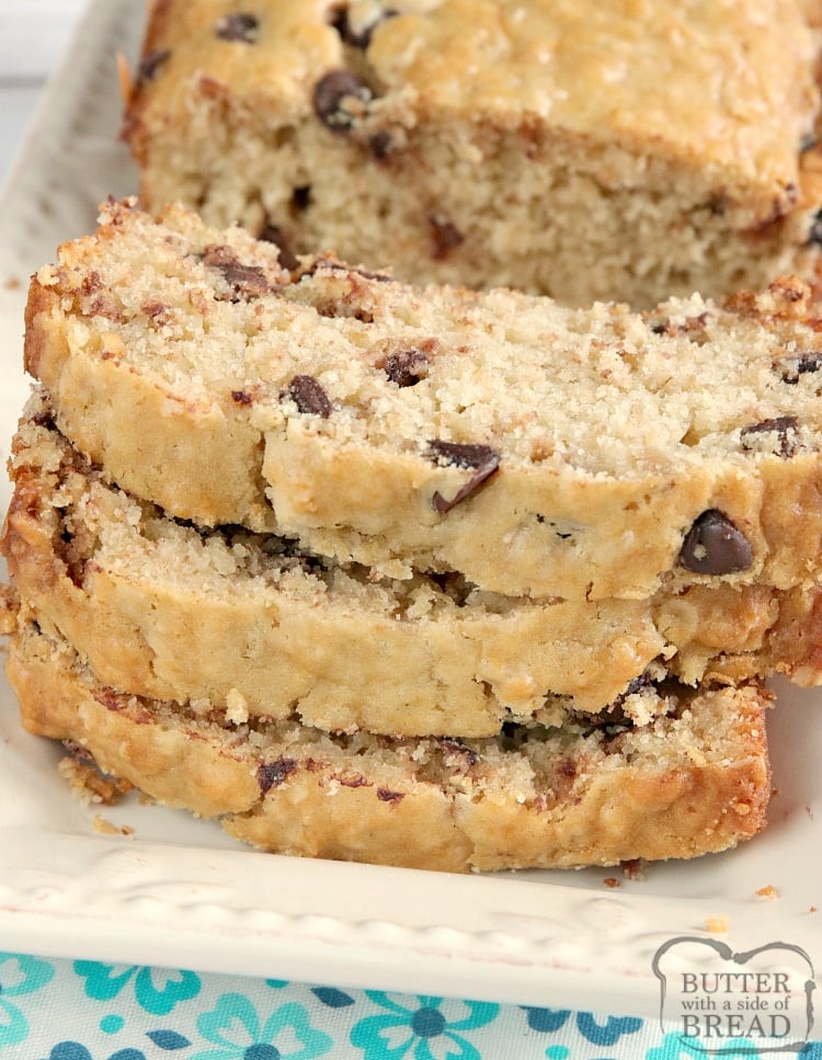 Chocolate Chip Oatmeal Bread is like a oatmeal chocolate chip cookie in bread form! This simple quick bread recipe is super easy to make and turns out perfectly soft and moist every time.