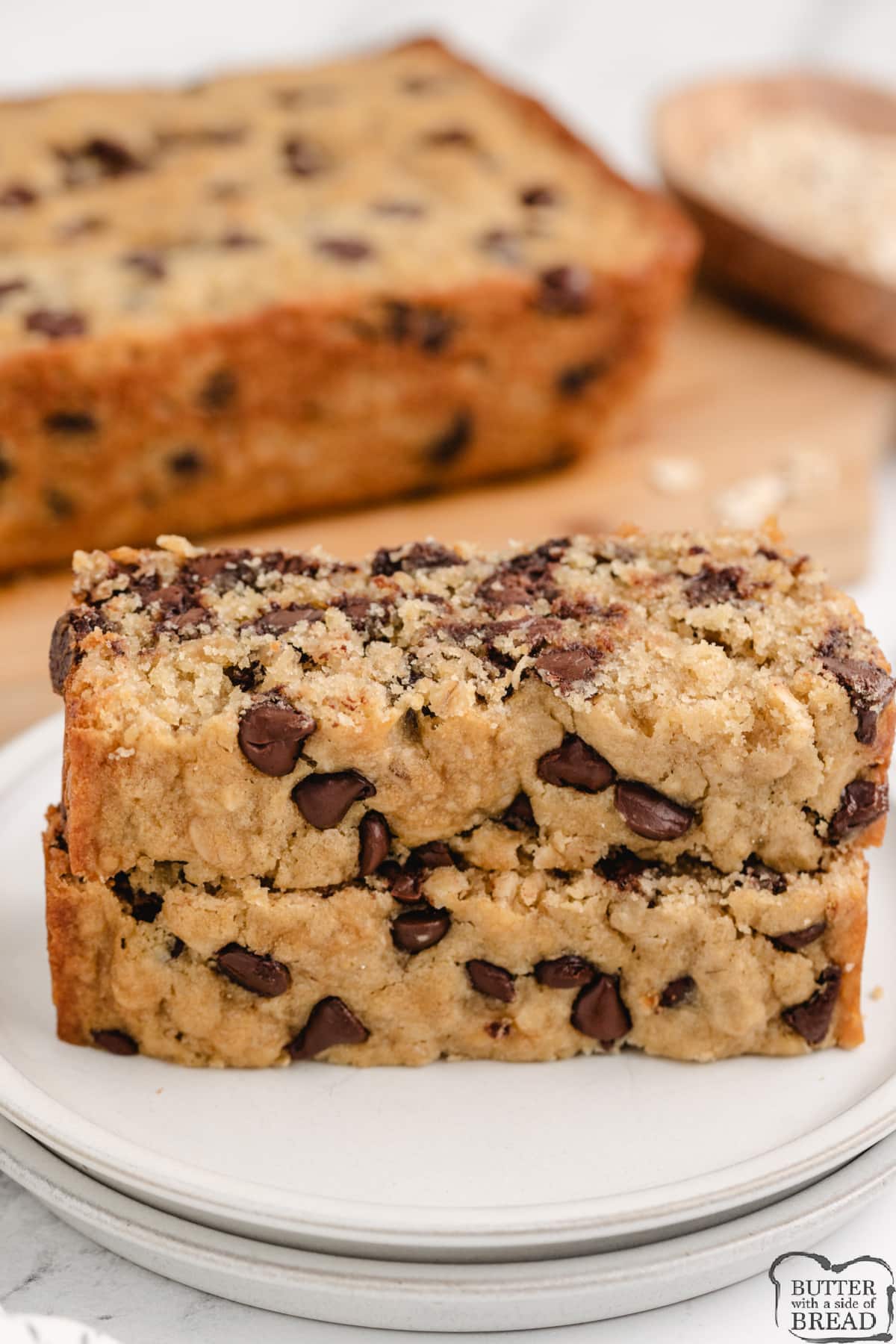 Chocolate Chip Oatmeal Bread is like a oatmeal chocolate chip cookie in bread form! This simple quick bread recipe is super easy to make and turns out perfectly soft and moist every time.