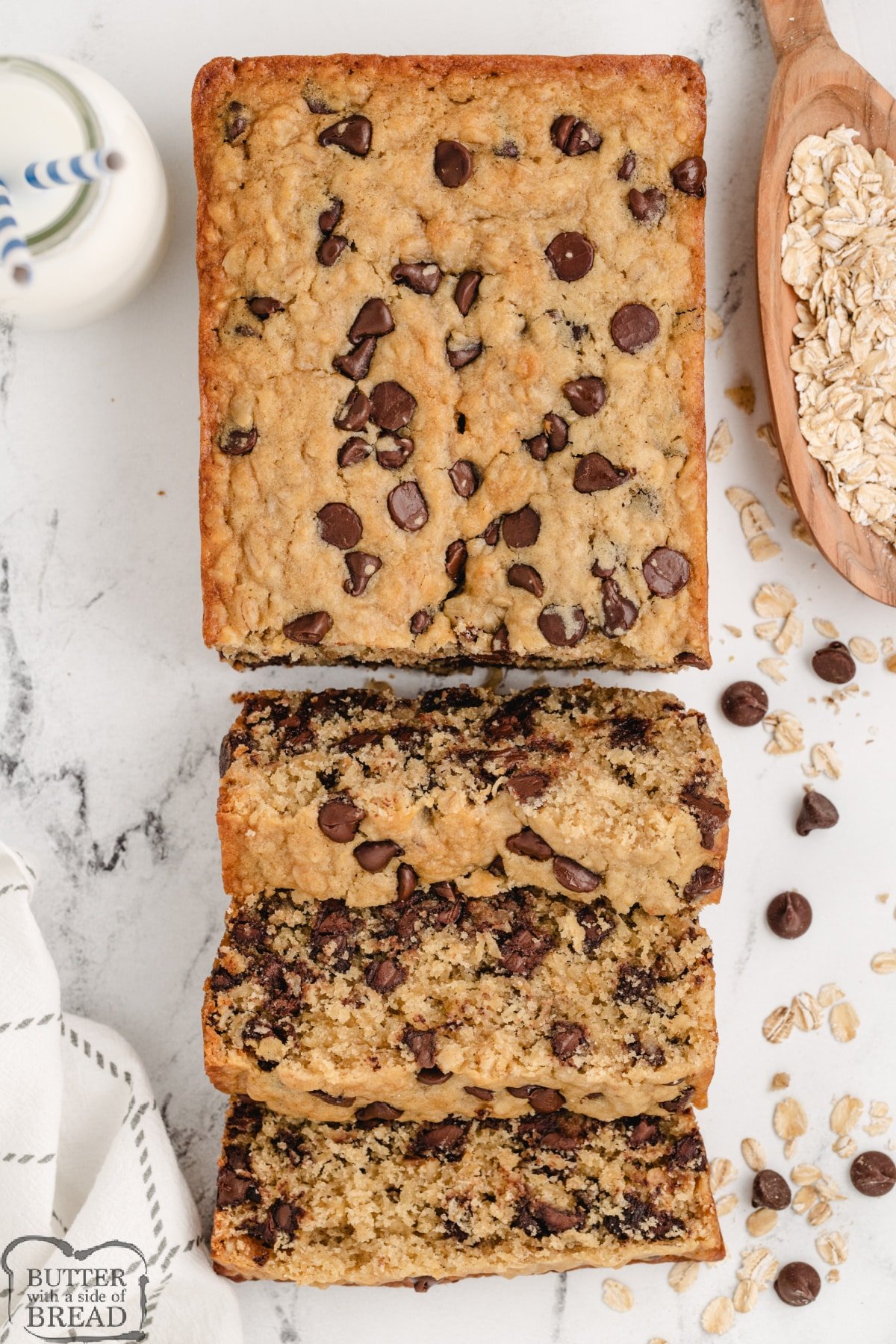 Quick bread made with oats and chocolate chips