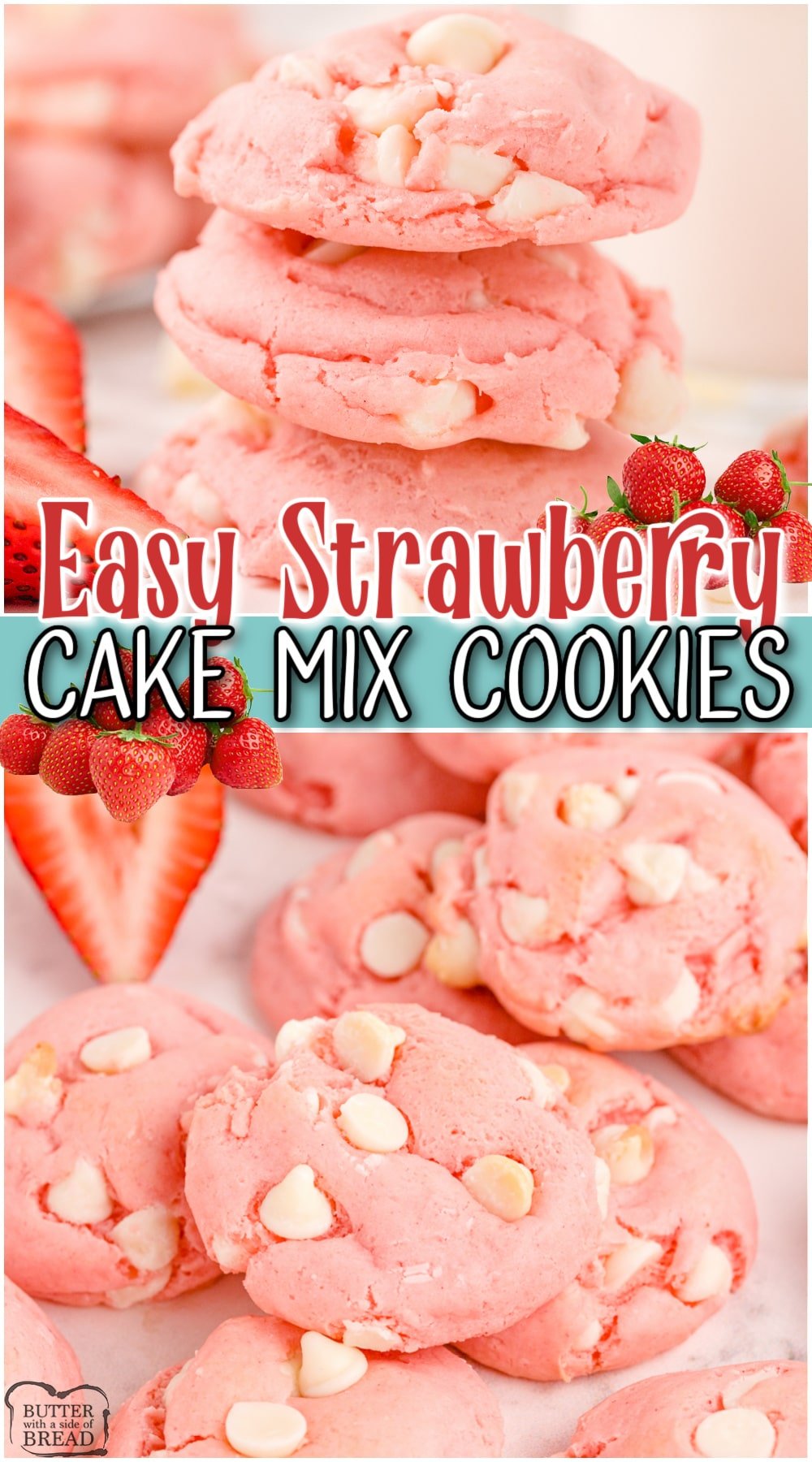 Strawberry Cake Mix Cookies are soft & sweet pink cookies made with just 4 simple ingredients! Perfect chewy cake mix cookies for Valentine's Day or any occasion to celebrate all things PINK! 