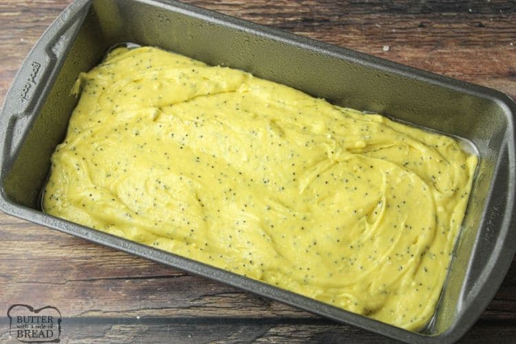 lemon poppy seed mix in a loaf pan
