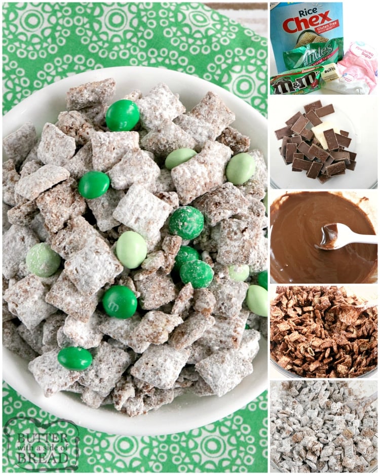 Step by step instructions on making muddy buddies with mint