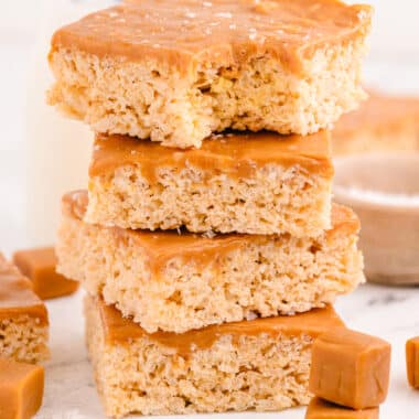 stack of salted caramel rice krispie treats