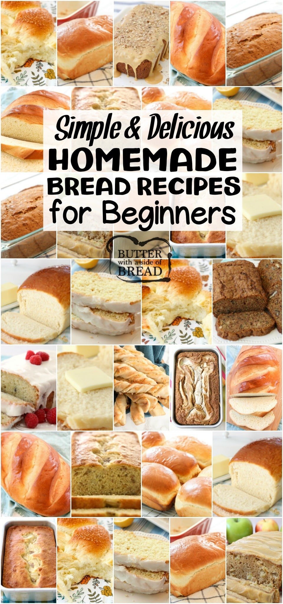 Easy Homemade Bread Recipes for Beginners~ from sweet to savory, quick breads to yeast breads, you're going to love this bread! Most popular easy bread recipes we can't get enough of. If you want to make bread, START HERE!