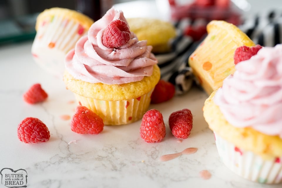 raspberry frosting on a cupcake