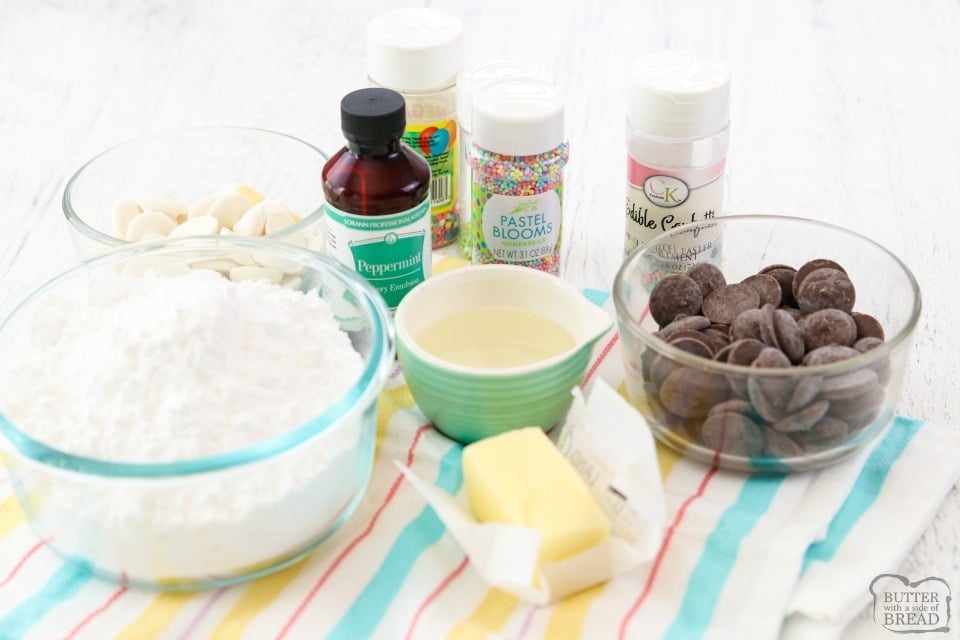 ingredients for mint chocolate Easter eggs candy