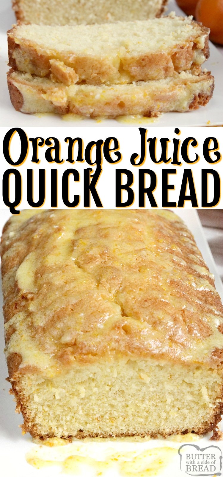 Orange Juice Bread is a delicious quick bread recipe made with orange juice! This delicious bread is easy to make and has the most amazing orange flavor, especially with the simple orange glaze on top.