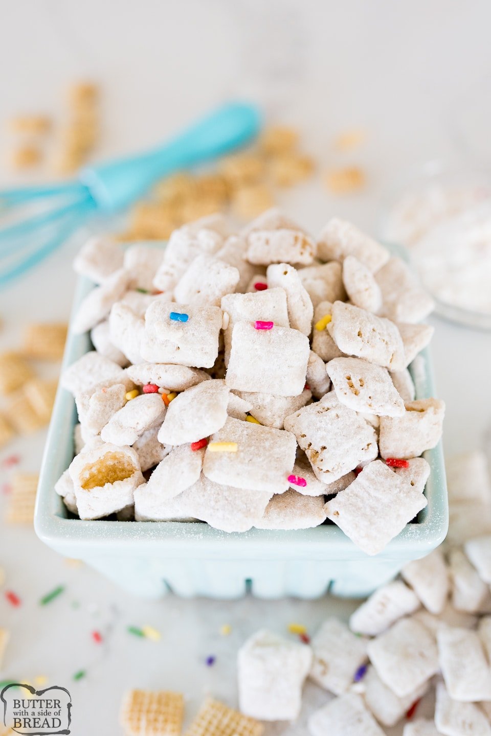 Funfetti Chex Mix is a sweet & crunchy, no bake cereal dessert that is loaded with that birthday cake flavor. With only 5 ingredients and about 5 minutes of work, this is you're new go-to Chex mix!