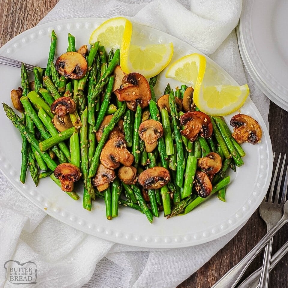 Sesame Glazed Mushrooms and Asparagus recipe