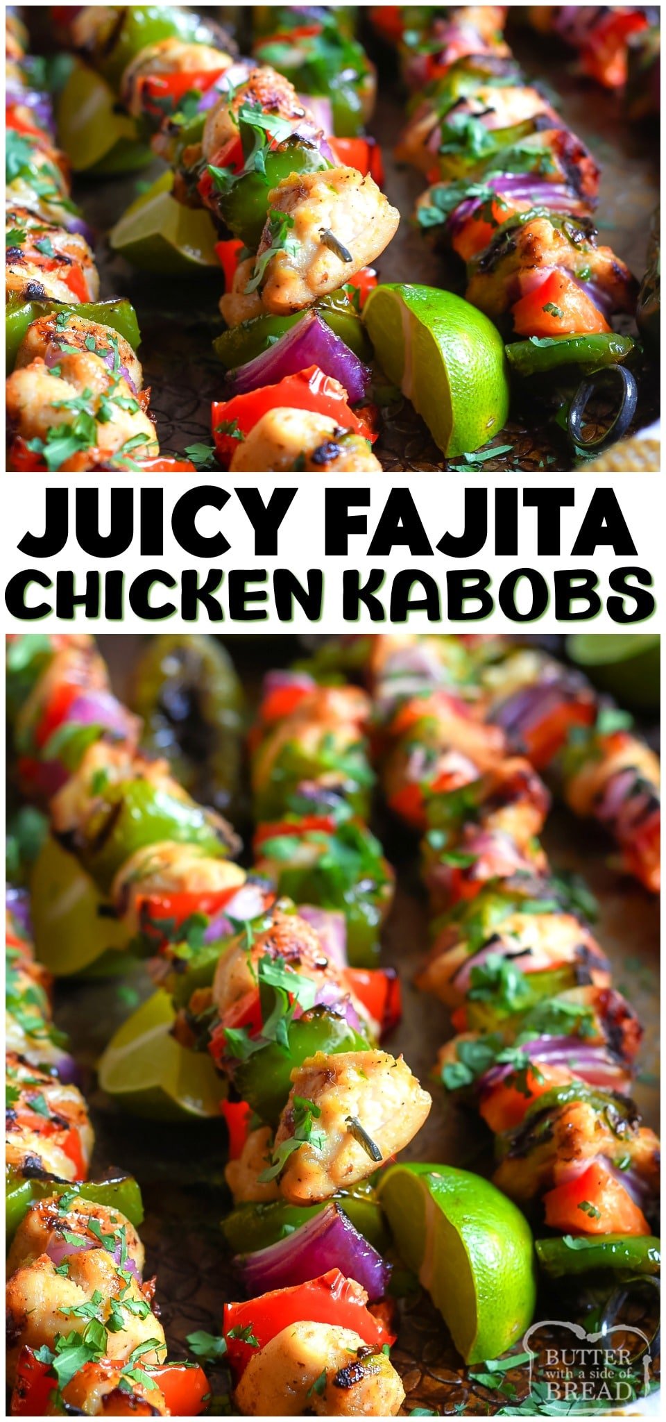 Fajita chicken kabobs are all your favorite fajita flavors on a grilled kabob! Tender & flavorful chicken with bell peppers and onion grilled together and ready to serve. 