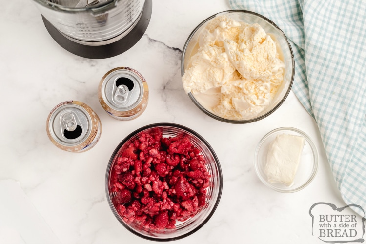 Ingredients in raspberry cheesecake milkshake recipe