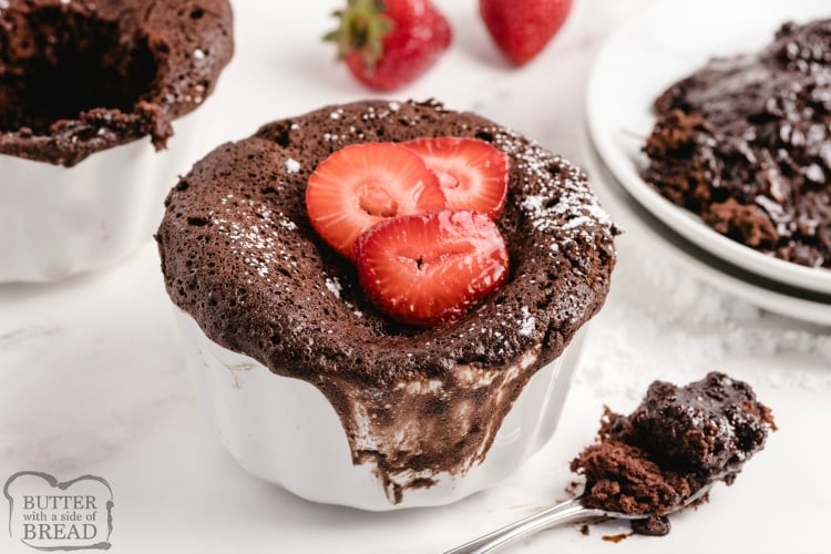 Microwaveable molten lava cakes made with 3 ingredients