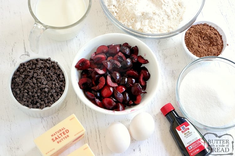 Ingredients in chocolate cherry quick bread