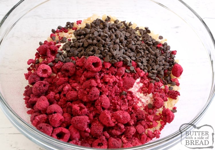 Mixing together ingredients for chocolate raspberry protein balls