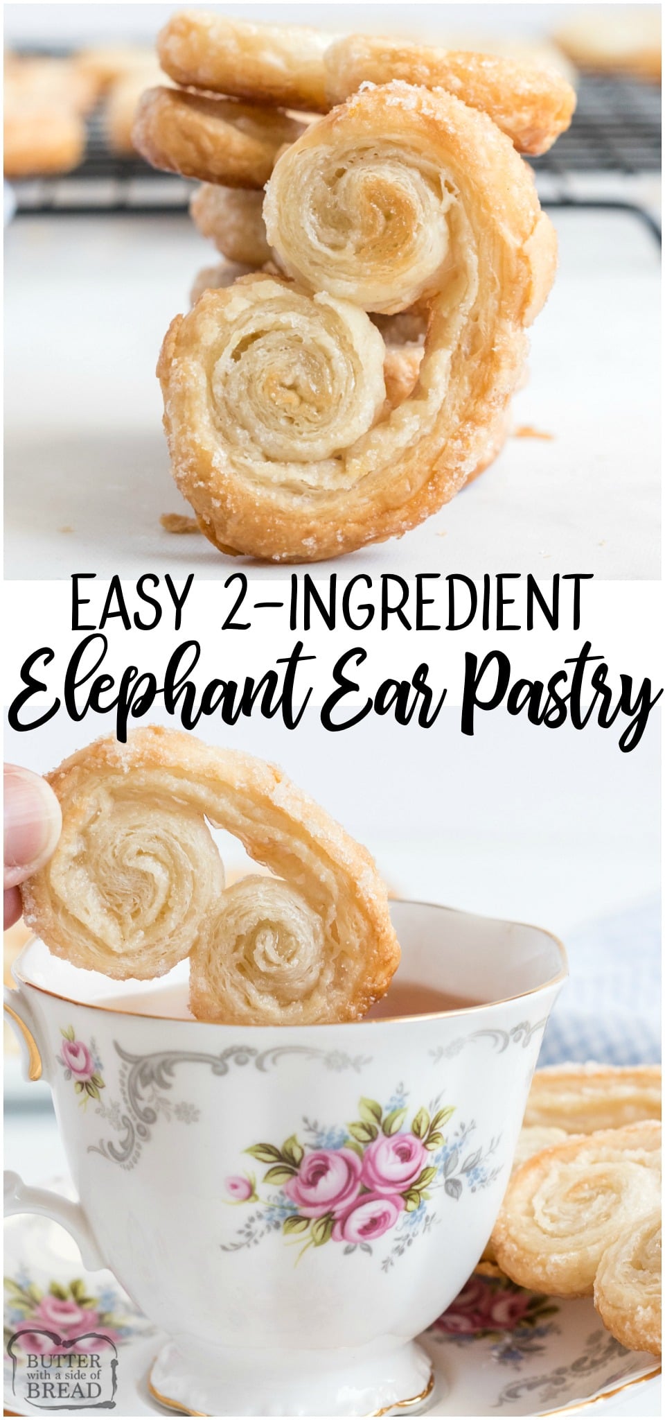 Elephant ears area delicious, buttery crisp sugar-covered french pastry that is also super simple to make! Just 2 INGREDIENTS and you can enjoy these Elephant Ear pastries at home!