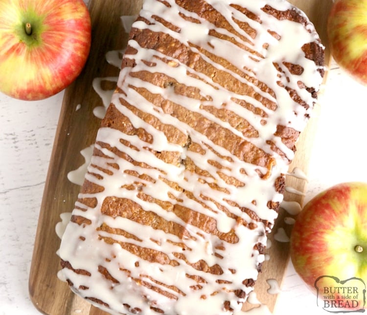 Apple Pie Quick Bread is made with a cake mix, apple pie filling and then topped with a simple maple glaze. This easy quick bread recipe tastes just like apple pie!