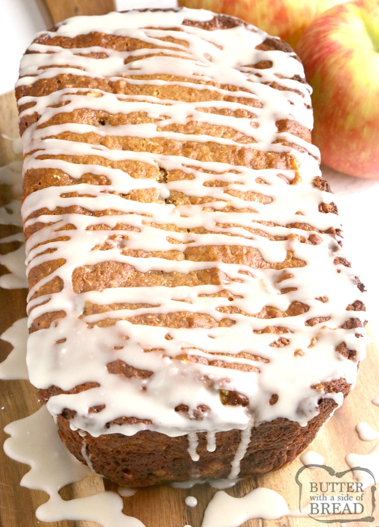 Apple quick bread topped with a simple maple glaze