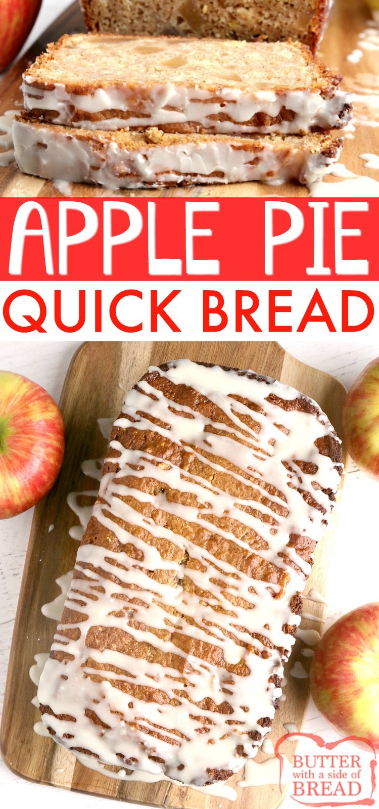 Apple Pie Quick Bread is made with a cake mix, apple pie filling and then topped with a simple maple glaze. This easy quick bread recipe tastes just like apple pie!