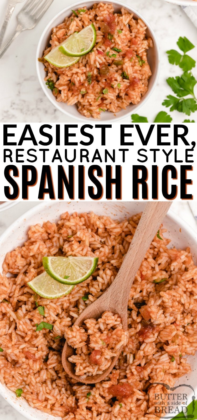 Easy Spanish Rice made on the stove with only a few simple ingredients. Tastes just like Spanish rice from your favorite Mexican restaurant! Using salsa in the recipe makes this recipe one of the easiest Mexican rice recipes ever! 