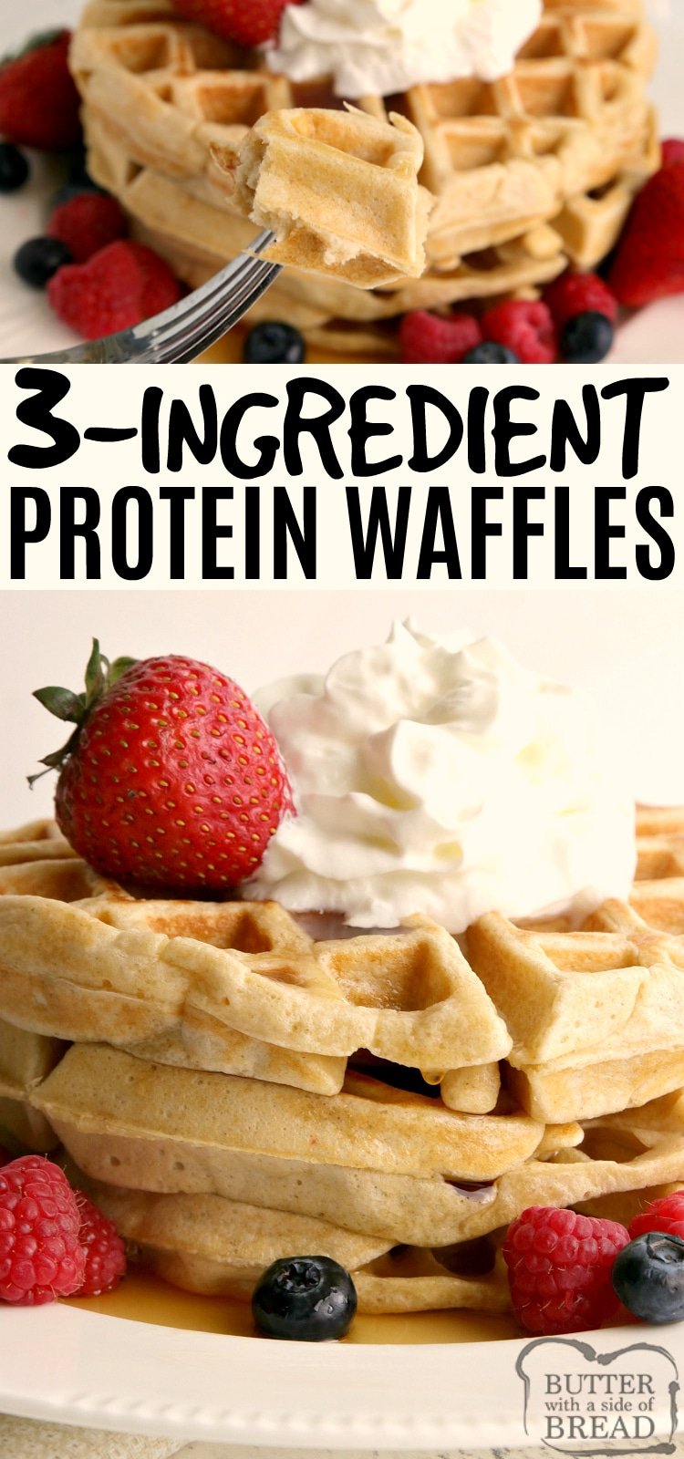 High Protein Waffle recipe made with eggs, oats and cottage cheese. Delicious protein waffles with only 3 simple ingredients! Easy breakfast recipe that is high in protein and gluten-free too, no protein powder needed! 