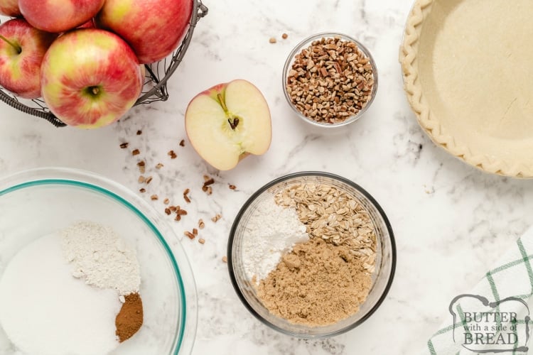Ingredients in crunchy apple pie recipe