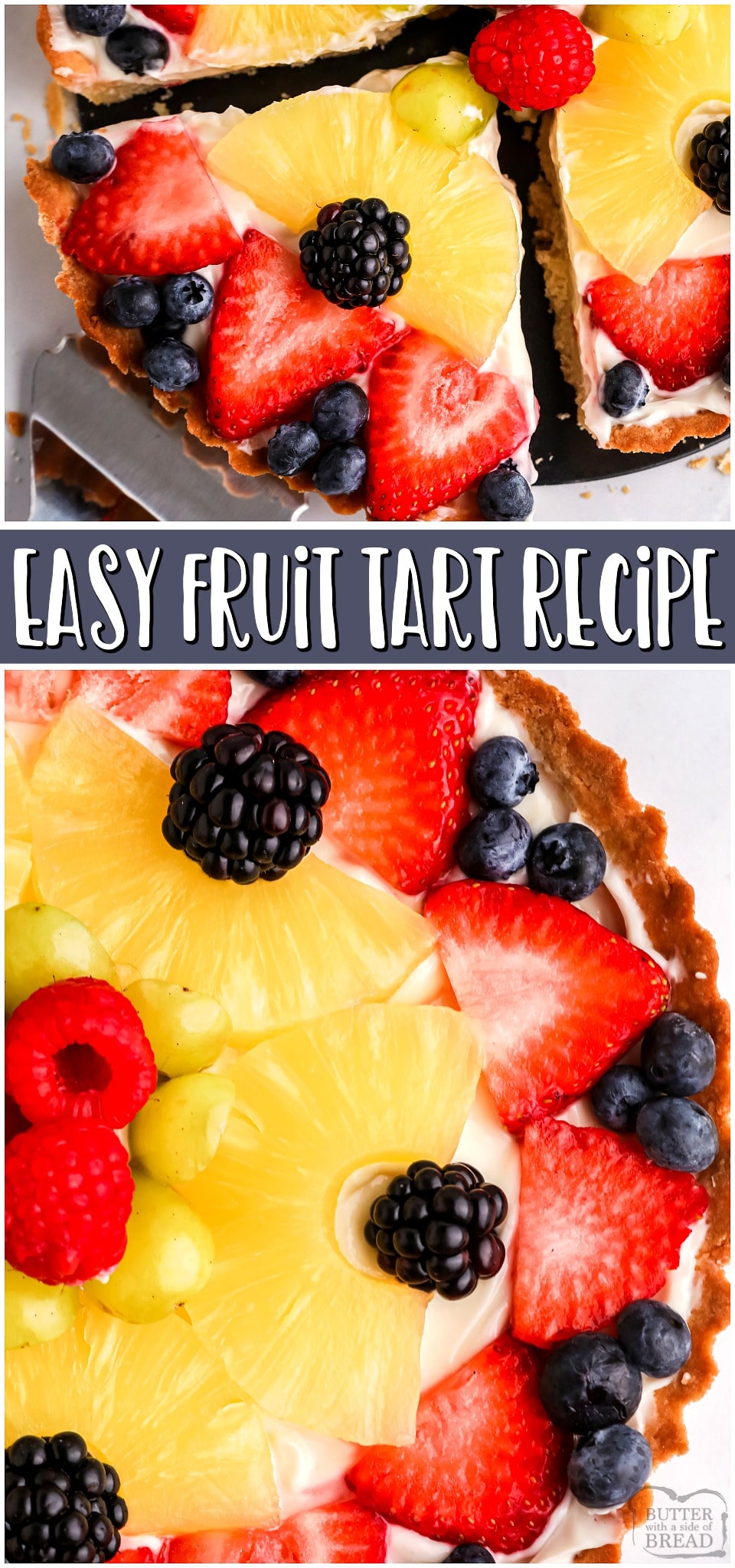 You're going to love it! Easy Fruit Tart made with a buttery crust, sweet cream cheese filling & topped with a variety of fresh fruits and berries! Fruit Tart Recipe easy enough for anyone to make! 