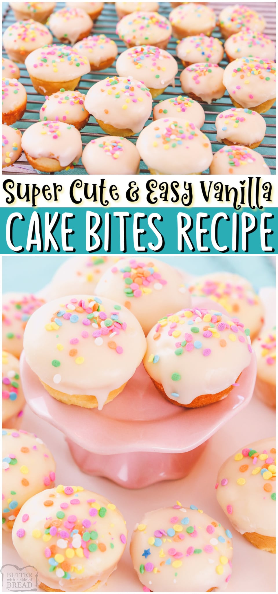 Easy Vanilla Cake Bites are simple glazed bite-sized treats that are so easy to make! Super cute & beyond tasty, these vanilla cake bites will be the hit of the party!