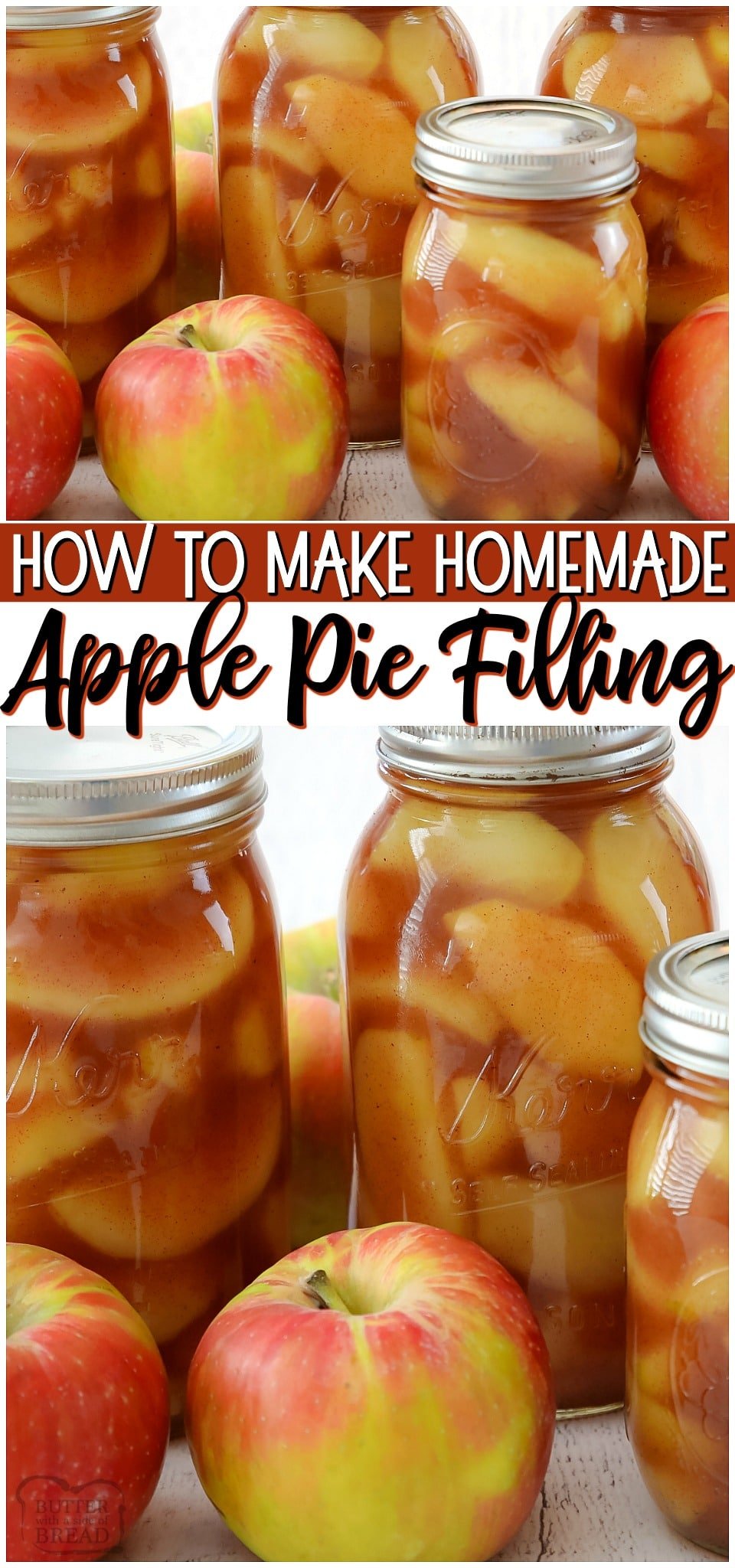 Learn how to make apple pie filling with this simple method & recipe! This is a low sugar apple pie filling so that the flavor of the apples really shine. Apple Pie Filling can be used in so many desserts and is a great way to use fresh apples when they're in season.