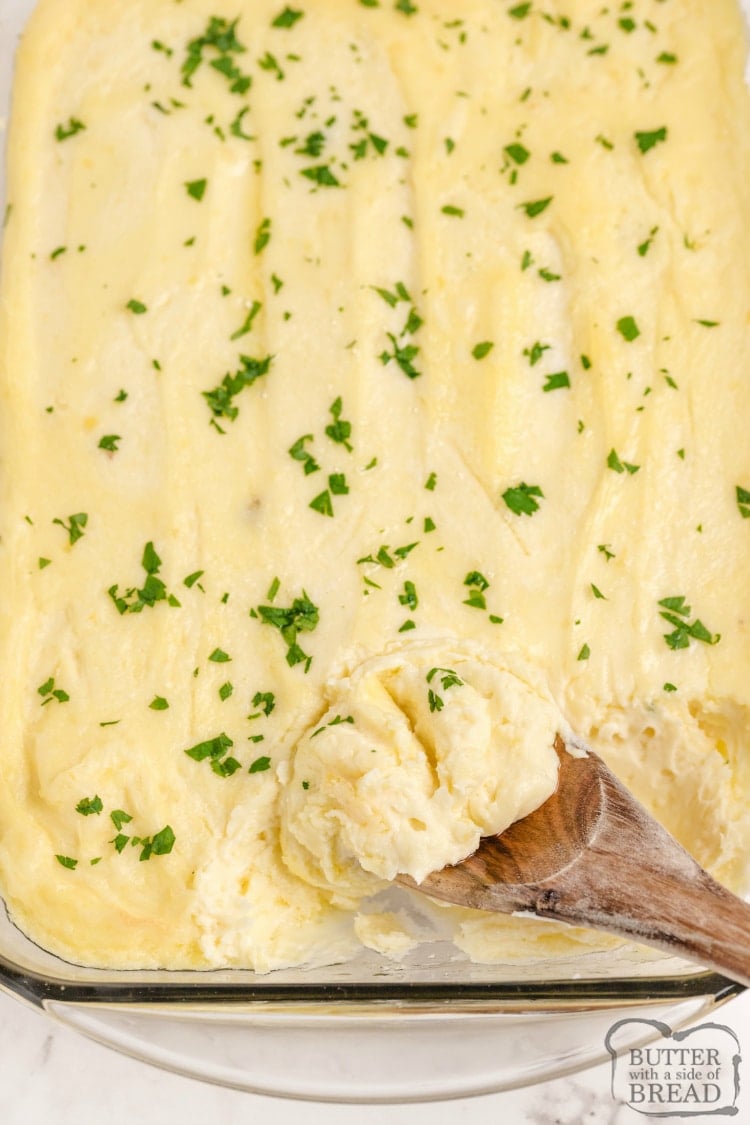 Creamy mashed potatoes with butter, sour cream and cream cheese