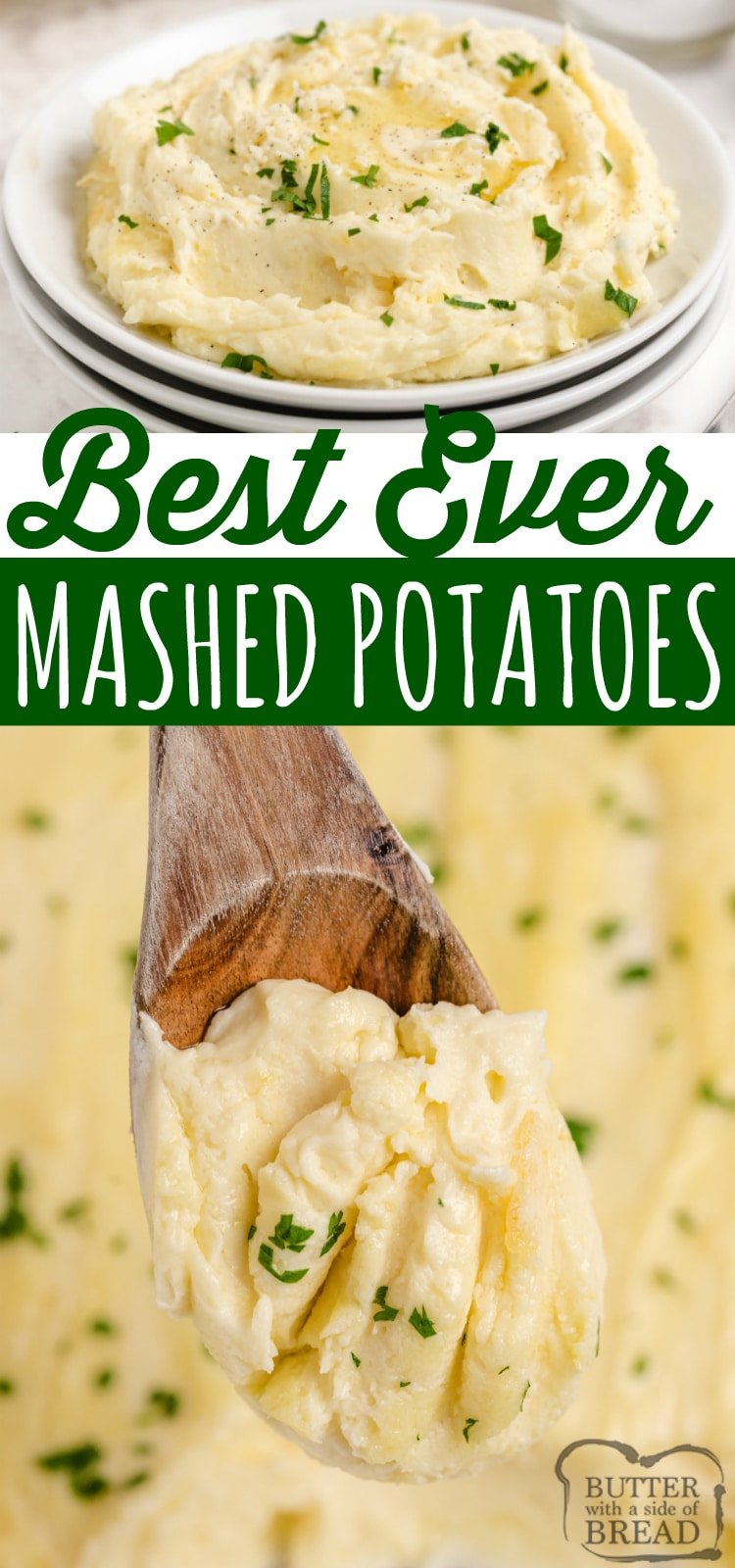 Best Mashed Potatoes are made with cream cheese, sour cream and lots of butter! Easy mashed potatoes recipe turns out perfectly every time. 