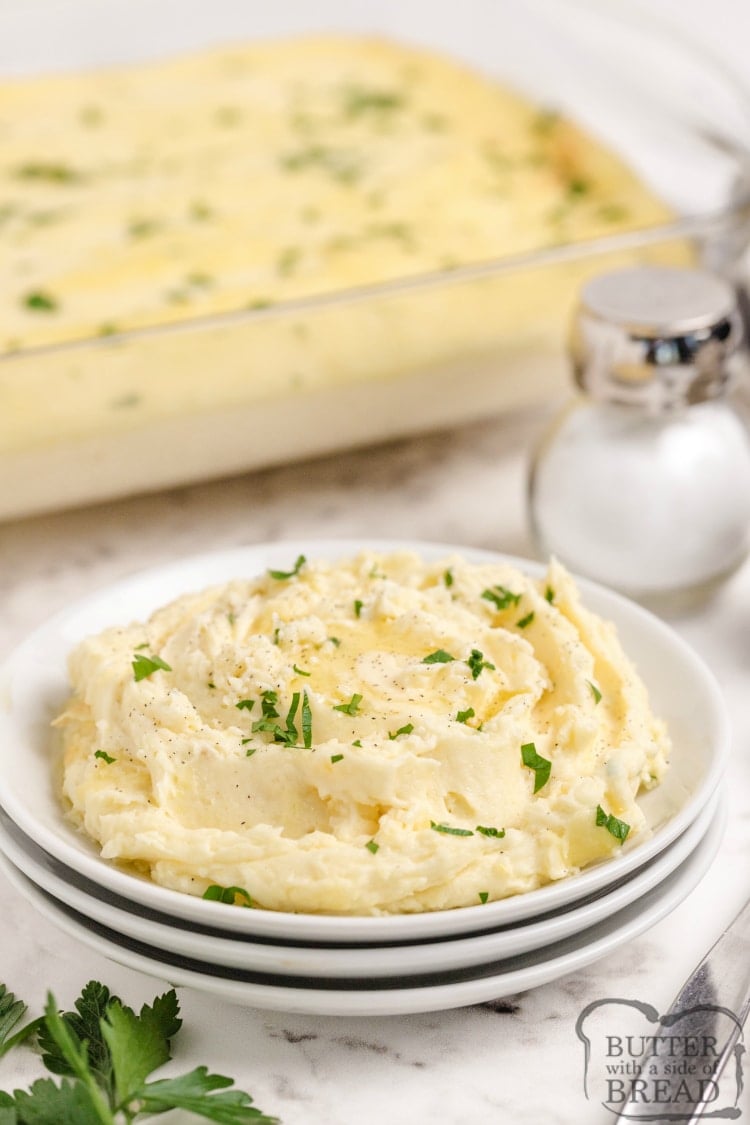Best Mashed Potatoes are made with cream cheese, sour cream and lots of butter! Easy mashed potatoes recipe that turns out perfectly every time. 