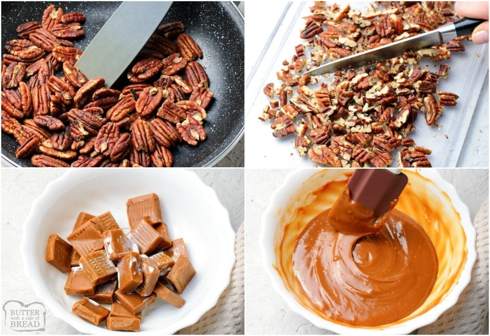 how to make turtle candy with caramel, nuts and chocolate