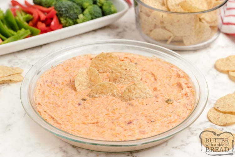 Chip dip made with salsa and cream cheese