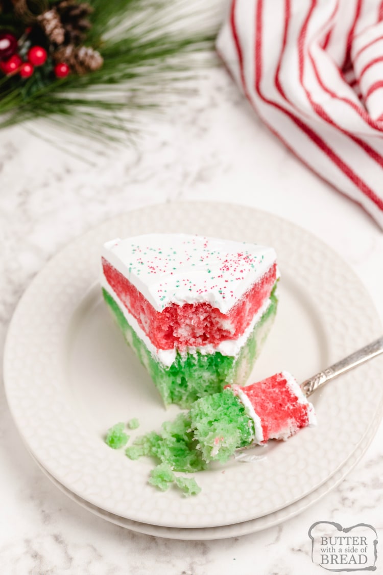 Simple Christmas cake recipe made with red and green jello