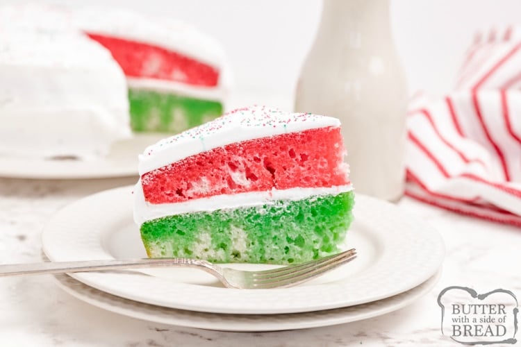 Jello poke cake recipe with red and green jello for Christmas
