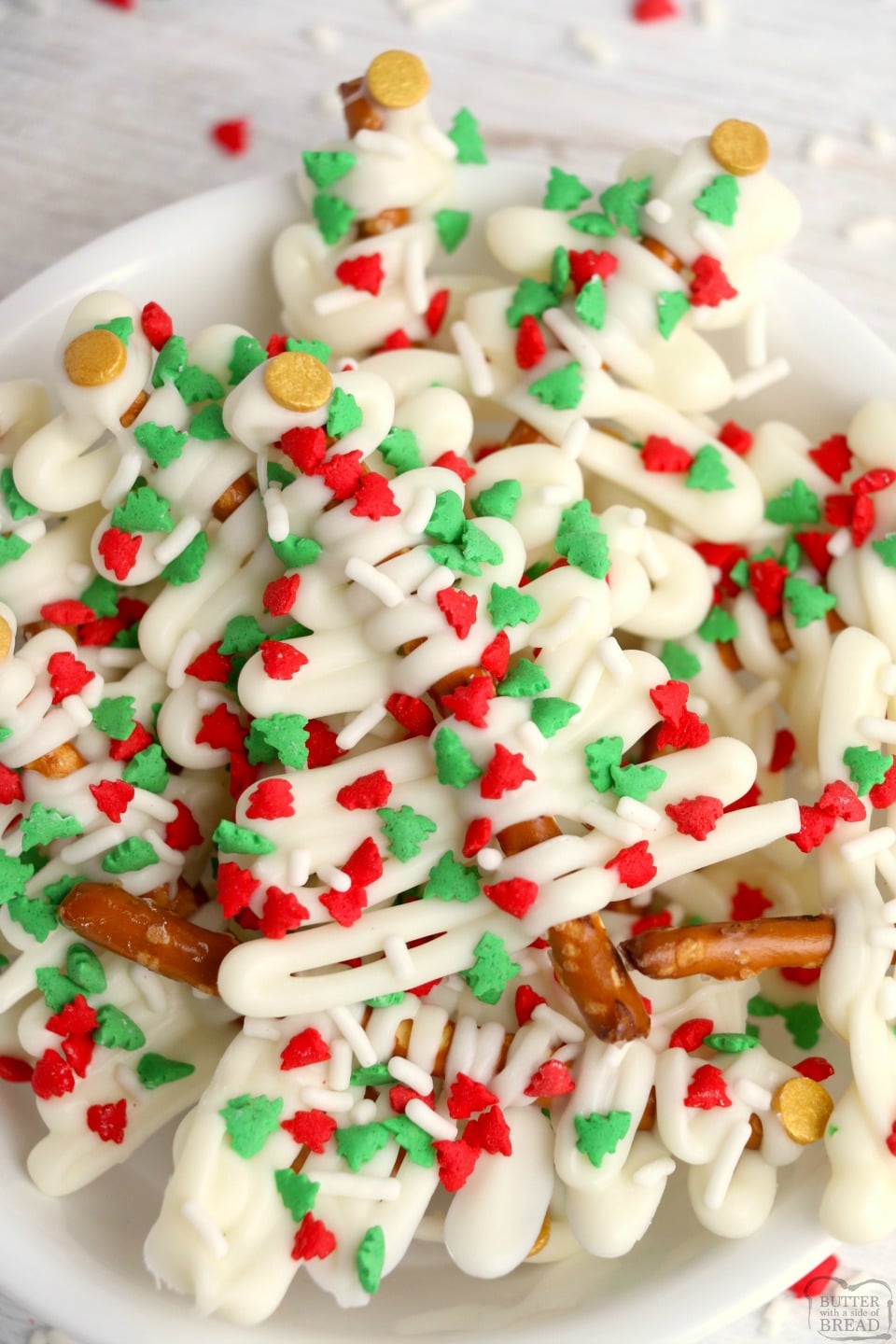 Easy White Christmas Tree Pretzel candy recipe