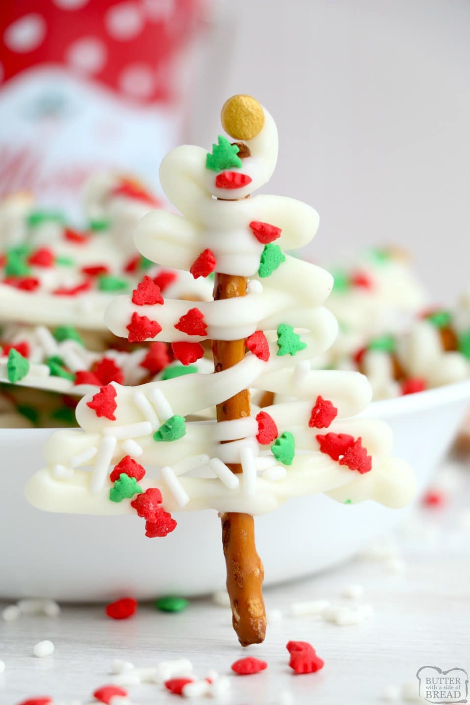 Easy White Christmas Tree Pretzel candy recipe