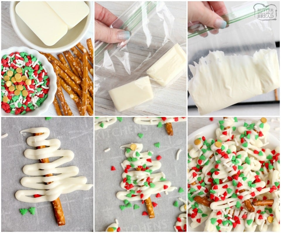 how to make Easy White Christmas Tree Pretzel candy recipe
