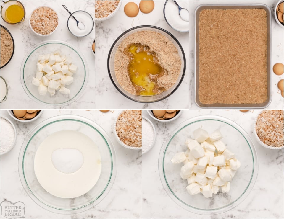 how to make Easy No Bake Coconut cheesecake Bars recipe