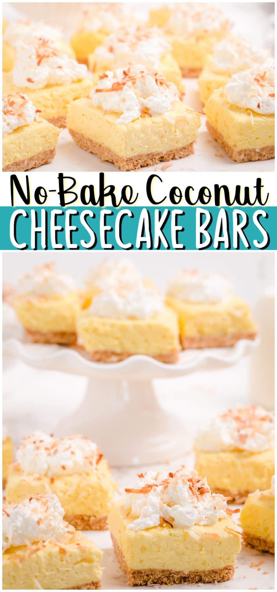 Easy No-Bake Coconut Cheesecake Bars made with just 6 ingredients and so delicious! Coconut Pudding mix, cream cheese and whipped cream unite in this simple no-bake cheesecake recipe.