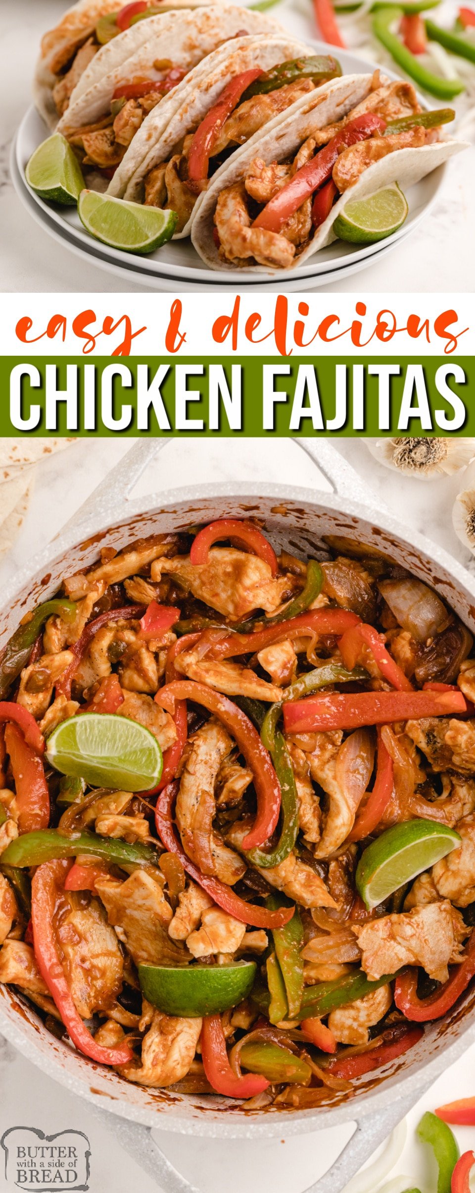 Easy Chicken Fajitas made with peppers, onions and a secret ingredient that takes the flavor over the top. Quick chicken dinner recipe that can be prepped and ready in less than 30 minutes!