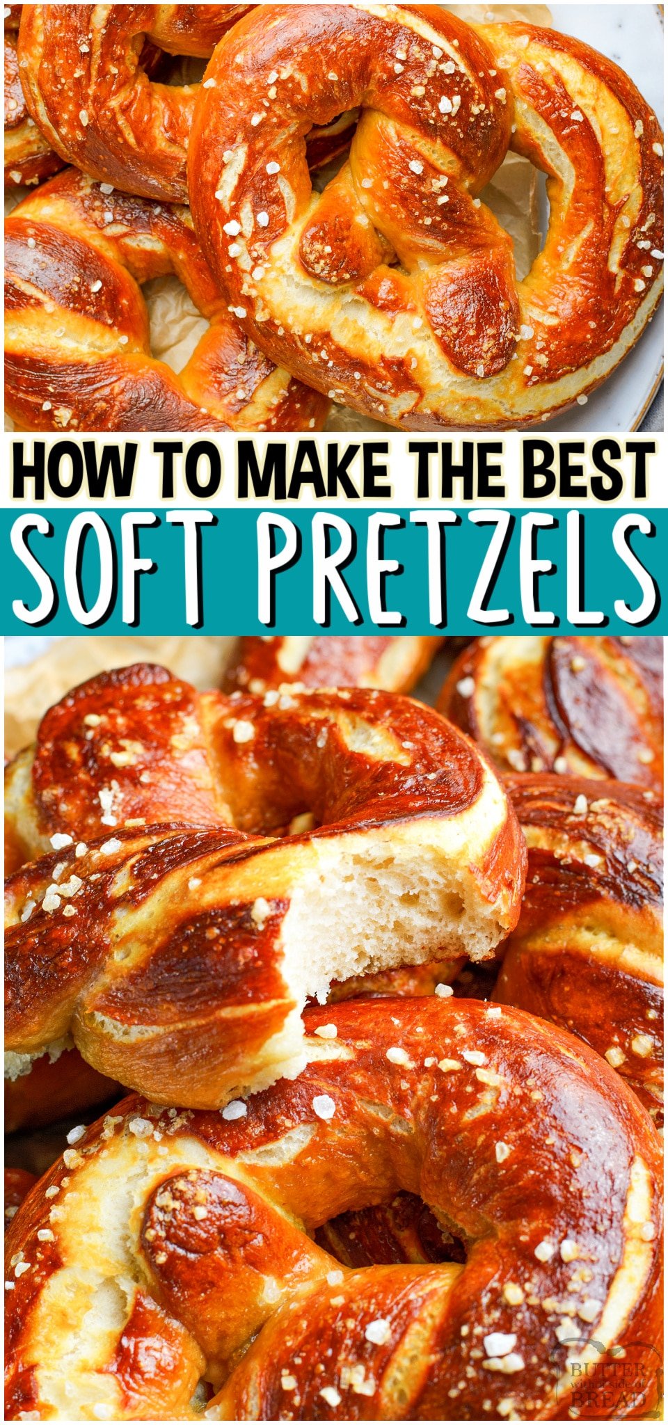 Homemade Soft Pretzels recipe made with pantry ingredients & SO delicious! Step-by-step instructions for how to make soft pretzels and an easy cheese sauce to dip! #pretzels #softpretzels #homemade #howtomake #easyrecipe from BUTTER WITH A SIDE OF BREAD