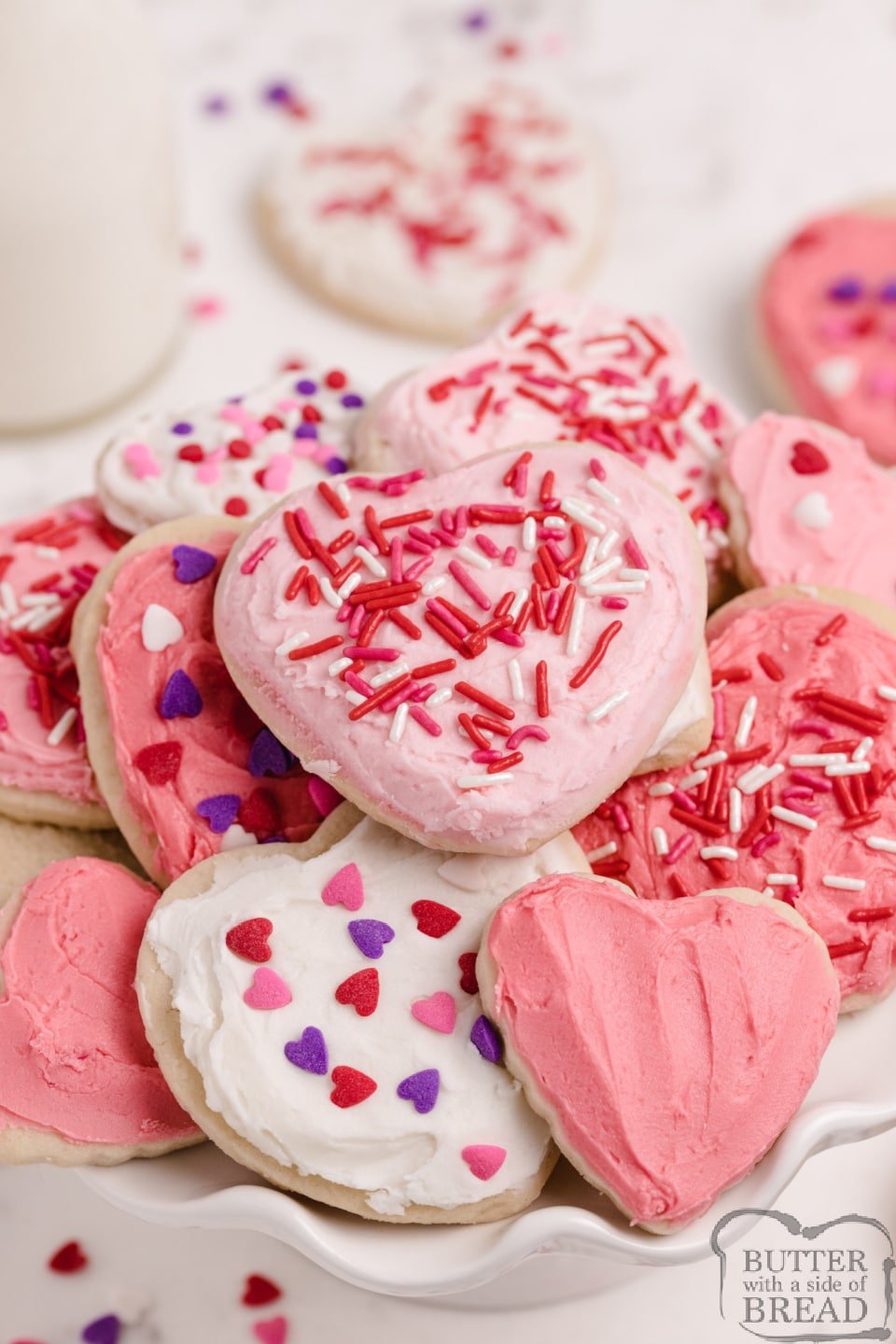 Valentines Sugar Cookies are soft, thick and easily the best sugar cookie recipe I’ve ever tried. These cream cheese sugar cookies are perfectly sweet and they hold their shape when baked!