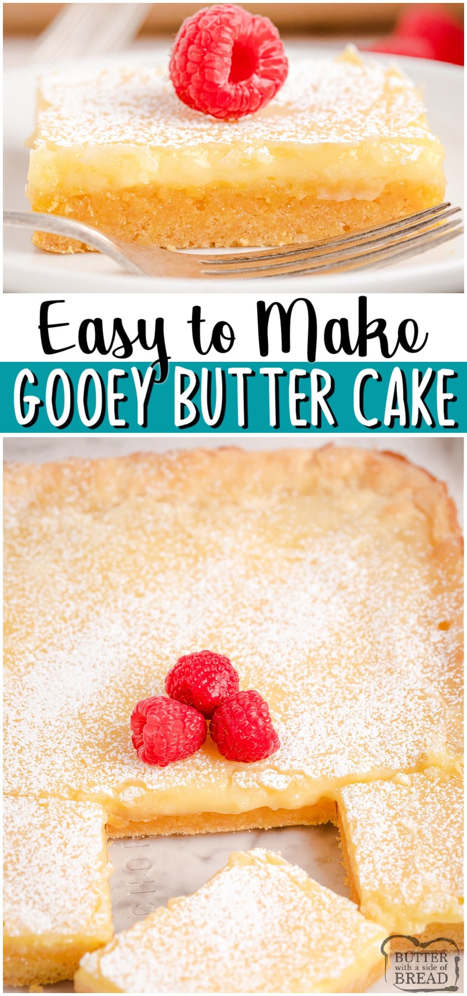 Sweet Butter Cake recipe starts with a cake mix & is made with just a handful of ingredients! Simple cake that needs no frosting- I top mine with a dusting of powdered sugar & berries. Perfect cake recipe that everyone loves! 