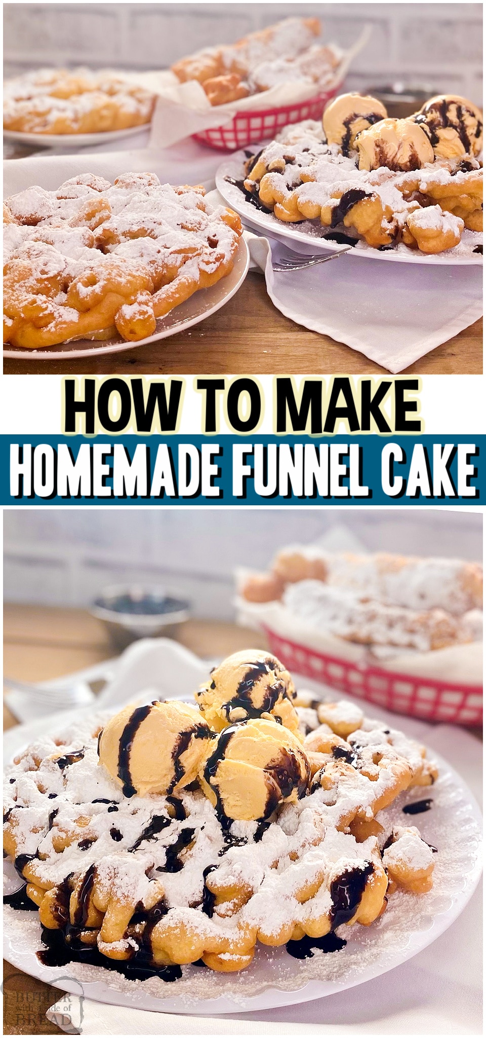 Recipe for How to Make Funnel Cake at home that's simple & delicious! Simple pantry ingredients combine to make these fun homemade funnel cakes. Come see how easy they are to make! 